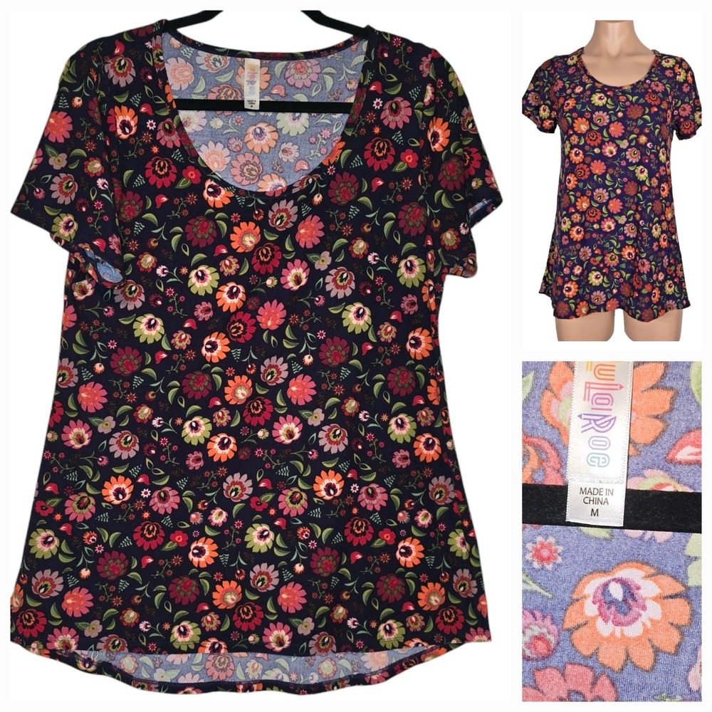 LuLaRoe Size Med Bright colorful Floral Print‎ Classic Tee Tunic